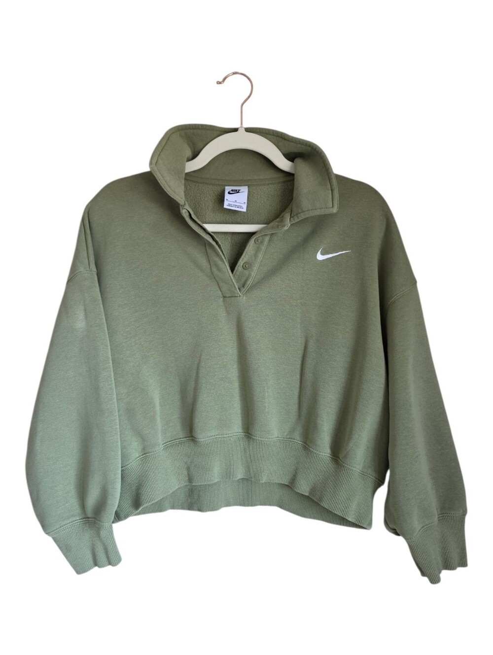 nike sportswear phoenix fleece cropped henley sweatshirt green size M